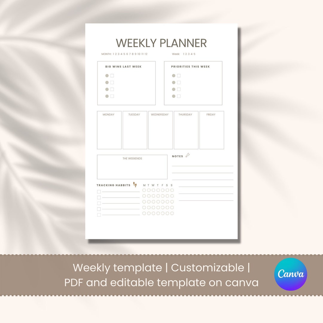 Digital Weekly Planner | PDF and Canva Link | Printable and ...