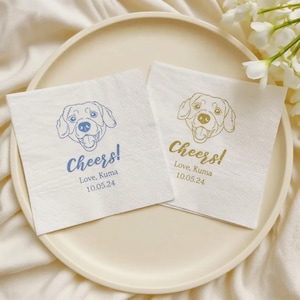 Custom Pet Napkins, Personalized Dog and Cat Napkins, Illustrated Pet Wedding Napkins, Dog Cocktail Napkins, Personalized Wedding Bar Decor