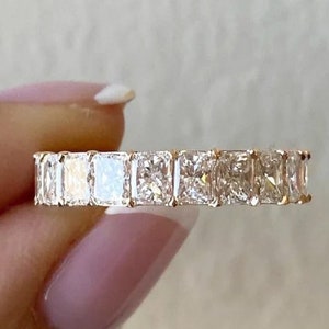 Unique Radiant Cut Moissanite Wedding Band Women, 14K Solid Gold Full Eternity Band, Radiant Cut Diamond Band, Bridal Anniversary Gifts