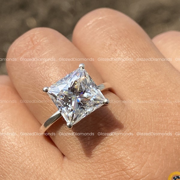 5CT Princess Cut Moissanite Ring, Hidden Halo Engagement Ring, 14K Solid Gold BIG Diamond Wedding Ring Women, Princess Cut Bridal Ring Gifts