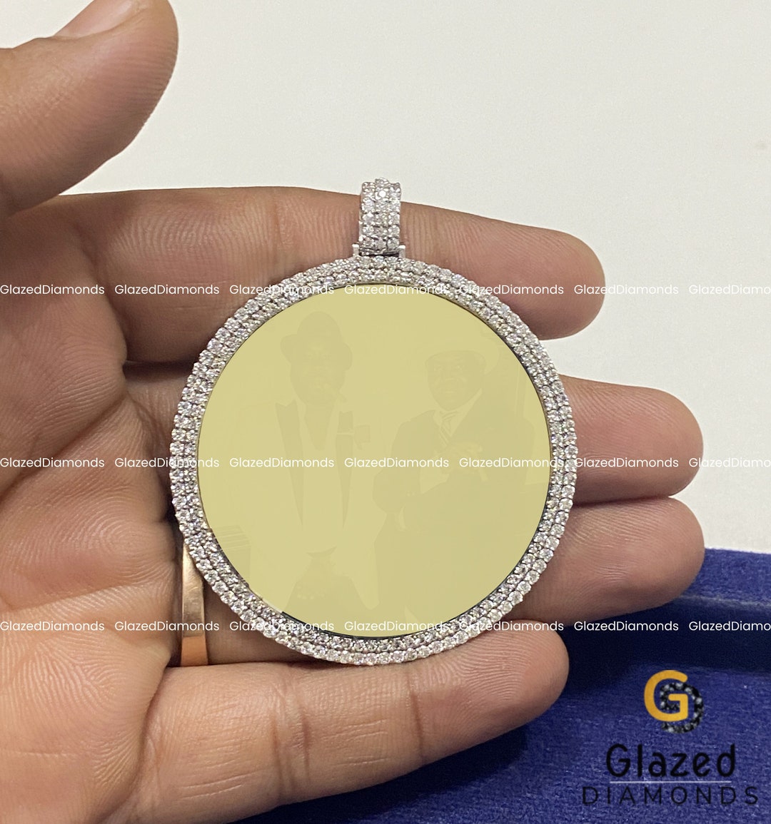 Custom Photo Pendant, 14K Gold Memory Picture Pendant, Custom VVS Moissanite Bezel Necklace