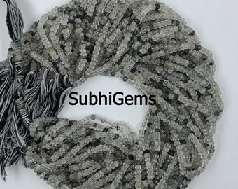 Natural Black Rutile Faceted Rondelle, 4 mm Beads, Loose Gemstone Beads for Jewelry Making