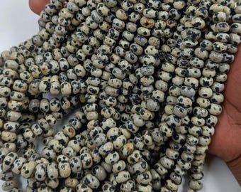 Dalmatian Jasper Smooth Rondelle Beads, Natural Gemstone Strands (6.50x10 mm)