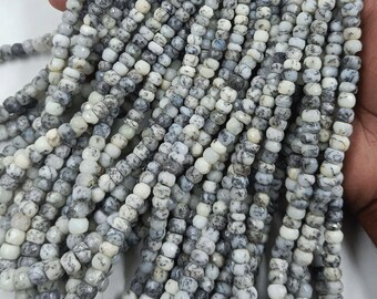 Natural Dendrite Opal Faceted Rondelle Beads, 5.50-8 mm Strand