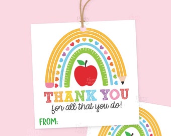Teacher Appreciation Week Gift Tags Thank You Teacher Rainbow Tag Printables End of School Year Printable Label Instant Digital Download