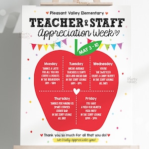Editable Teacher Appreciation Week Itinerary Poster Teachers Staff Appreciation Week Event Flyer Printable Template Instant Digital Download