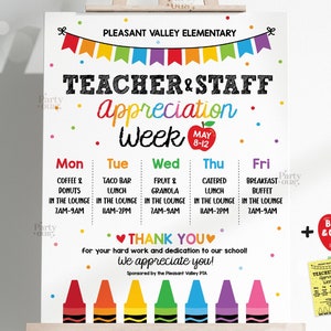 Editable Teacher Appreciation Week Itinerary Poster Teachers Staff Appreciation Week Event Flyer Printable Template Instant Digital Download