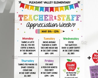 Editable Teacher Appreciation Week Itinerary Poster Teachers Staff Appreciation Week Event Flyer Printable Template Instant Digital Download