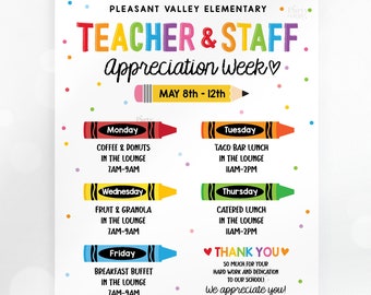 Editable Teacher Appreciation Week Itinerary Poster Teachers Staff ...