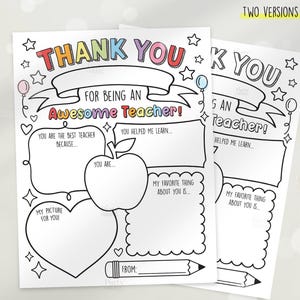 Semana de agradecimiento a los maestros Imprimible Regalo de agradecimiento a los maestros Páginas para colorear de agradecimiento Niños de la escuela Regalos para maestros Descarga digital instantánea