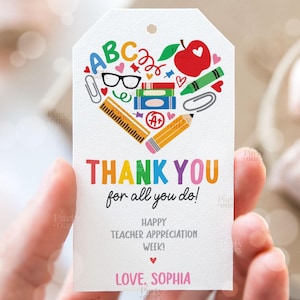 Bearbeitbare Lehrer Wertschätzung Woche Geschenkanhänger Danke Lehrer Geschenkanhänger Schule Party Favor Druckbare Etikettenvorlage Sofortiger digitaler Download