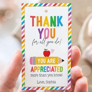 Bearbeitbare Lehrer Wertschätzung Woche Geschenkanhänger Danke Lehrer Geschenkanhänger Schule Party Favor Druckbare Etikettenvorlage Sofortiger digitaler Download