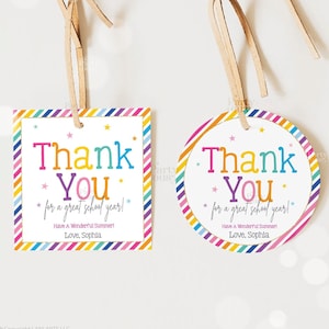 Bearbeitbare Letzter Tag der Schule Tags Danke Ende des Jahres Lehrer Geschenkanhänger Schule Party Favor Druckbare Etikettenvorlage Sofortiger digitaler Download