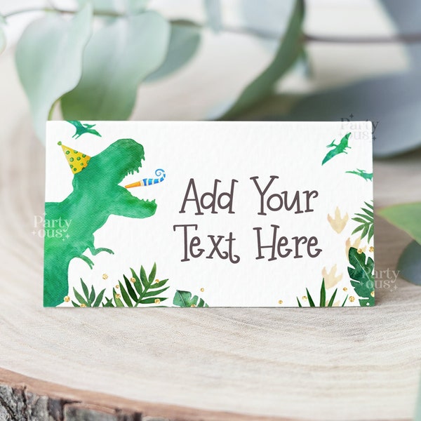 Editable Dinosaur Birthday Place Cards Food Labels Dino Party Jurassic Three Rex Name Escort Cards Template Instant Digital Download Corjl