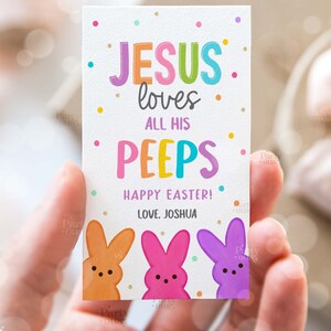 Etiquetas de regalo de Pascua editables Jesús ama a todos sus amigos Etiqueta de regalo de canasta de Pascua Etiqueta imprimible de la escuela de Jesús Etiqueta digital instantánea de descarga