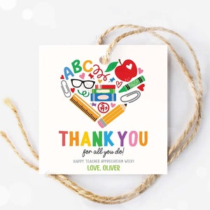 Etichette regalo stampabili modificabili per la settimana di apprezzamento degli insegnanti, etichetta regalo per insegnanti, modello di etichetta per bomboniere per feste scolastiche, download digitale immediato