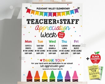 Editable Teacher Appreciation Week Itinerary Poster Teachers Staff Appreciation Week Event Flyer Printable Template Instant Digital Download