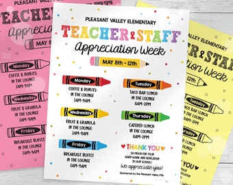 Editable Teacher Appreciation Week Itinerary Poster Teachers Staff Appreciation Week Event Flyer Printable Template Instant Digital Download