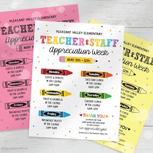 Editable Teacher Appreciation Week Itinerary Poster Teachers Staff Appreciation Week Event Flyer Printable Template Instant Digital Download