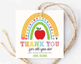 Editable Teacher Appreciation Week Gift Tags Thank You Teacher Gift Tag School Party Favor Printable Label Template Instant Digital Download