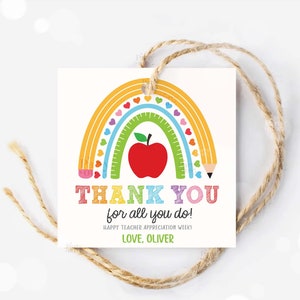 Editable Teacher Appreciation Week Gift Tags Thank You Teacher Gift Tag School Party Favor Printable Label Template Instant Digital Download