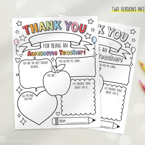 Teacher Appreciation Week Printable Teacher Appreciation Gift Thank You Coloring Pages School Kids Teacher Gifts Instant Digital Download