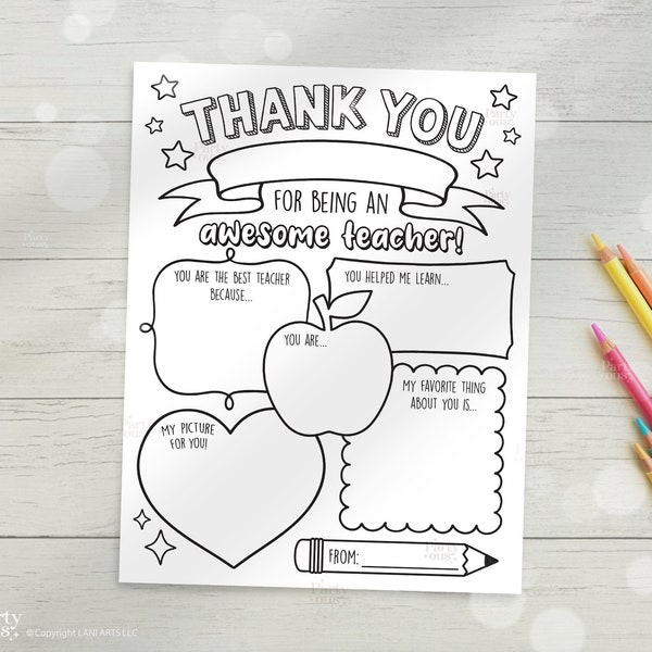 Teacher Appreciation Printable Teacher Appreciation Week Gift Thank You Teacher Gifts Coloring Pages School Kids Instant Digital Download