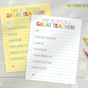 Lehrer Wertschätzung Woche druckbare Lehrer Wertschätzung Geschenk Danke Lehrer Geschenke Brief druckbare Vorlage Sofortiger digitaler Download 2