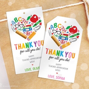 Bearbeitbare Lehrer Wertschätzung Woche Geschenkanhänger Danke Lehrer Geschenkanhänger Schule Party Favor Druckbare Etikettenvorlage Sofortiger digitaler Download