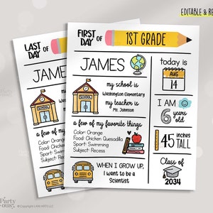 Editable Back to School Sign First Day of School Sign Printable Reusable Personalized Signs Template Kids Teacher Instant Digital Download