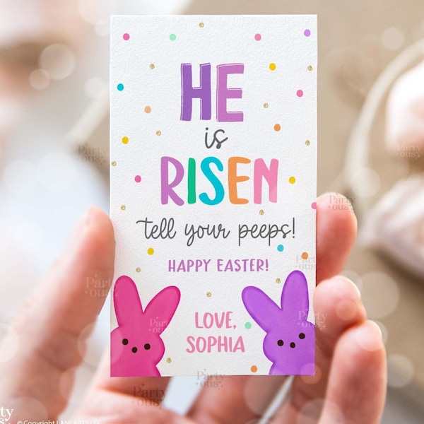 Editable Easter Gift Tags He Is Risen Tell Your Peeps Easter Basket Treat Tag Jesus School Church Printable Label Instant Digital Download