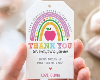 Editable Teacher Appreciation Week Gift Tags Thank You Teacher Gift Tag School Party Favor Printable Label Template Instant Digital Download