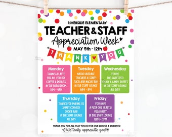 Editable Teacher Appreciation Week Itinerary Poster Teachers Staff Appreciation Week Event Flyer Printable Template Instant Digital Download