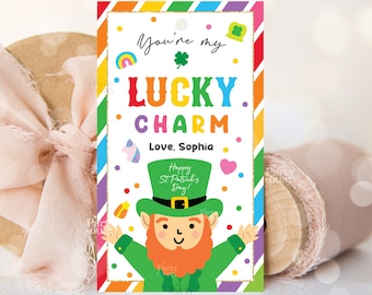 Editable St. Patrick's Day Gift Tags You Are My Lucky Charm Appreciation Rainbow School Class Printable Label Tag Instant Digital Download