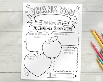 Apprezzamento per gli insegnanti Stampabile Regalo della settimana di apprezzamento per gli insegnanti Grazie Regali per gli insegnanti Disegni da colorare per bambini della scuola Download digitale istantaneo