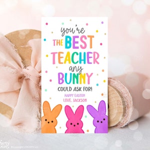 Editable Easter Teacher Appreciation Gift Tags Best Teacher Bunny Easter Basket Tag School Printable Label Template Instant Digital Download image 1