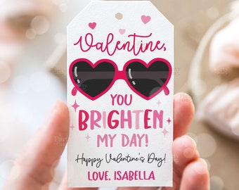 Editable Heart Sunglasses Valentines Day Gift Tag Valentine Tags Class Kids Teacher School Favor Printable Template Instant Digital Download