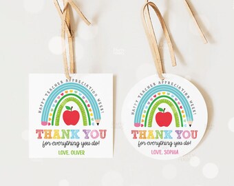 Editable Teacher Appreciation Week Gift Tags Thank You Teacher Gift Tag School Party Favor Printable Label Template Instant Digital Download