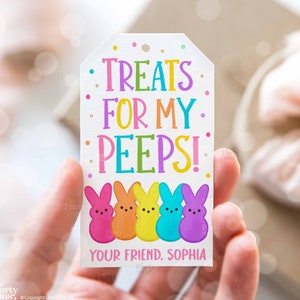 Editable Easter Gift Tags Treats For My Peeps Easter Basket Treat Tag School Party Favor Printable Label Template Instant Digital Download image 1