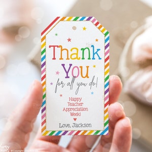 Editable Teacher Appreciation Week Gift Tags Thank You for All You Do ...