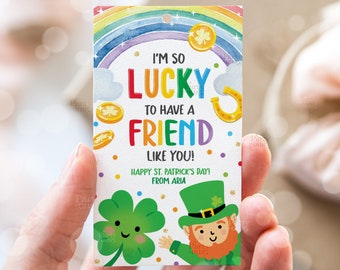Editable St Patricks Day Gift Tags I'm So Lucky To Have A Friend Like You School Leprechaun Class Printable Label Instant Digital Download