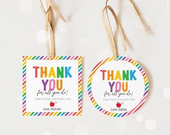 Editable Teacher Appreciation Week Gift Tags Thank You Teacher Gift Tag School Party Favor Printable Label Template Instant Digital Download