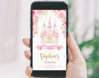 Princess Birthday Digital Invitation Mobile Phone Editable Template Princess Invitation Girl Birthday Party Invite Instant Digital Download