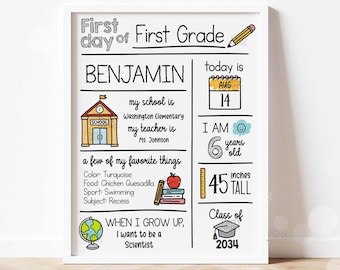 Editable Back to School Sign First Day of School Sign Printable Reusable Personalized Signs Template Kids Teacher Instant Digital Download