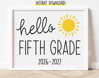 Placa para o primeiro dia do 5º ano - Olá, escola do 5º ano - Adereço para fotos - Download digital