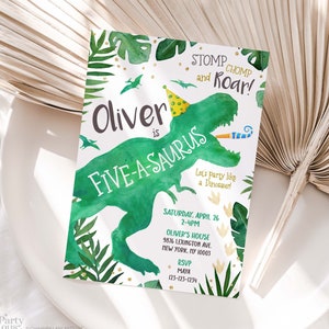 Editable Dinosaur Birthday Invitation 5th Birthday Dino Party Editable Template Invite Instant Digital Download Jurassic Birthday Five Year
