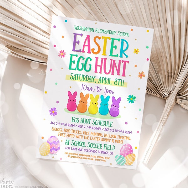 Editable Easter Egg Hunt Flyer Easter Invitation Kids School Church Community Event Flyer Flyers Printable Template Instant Digital Download