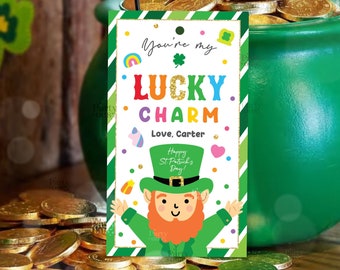 Editable St Patricks Day Gift Tags You Are My Lucky Charm Appreciation Leprechaun School Class Printable Label Tag Instant Digital Download