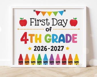 Placa de Volta às Aulas, Placa para o Primeiro Dia de Aula, Placa para o Primeiro Dia do 4º Ano, Adereço para Fotos Escolares, Crianças, Professores, Download Digital Instantâneo