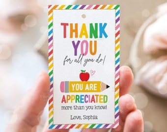 Editable Teacher Appreciation Week Gift Tags Thank You Teacher Gift Tag School Party Favor Printable Label Template Instant Digital Download